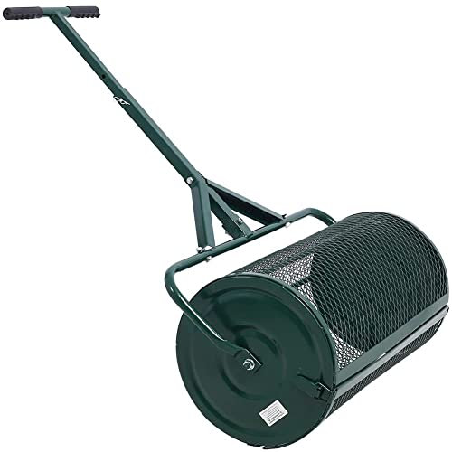 DONGGANSHI Épandeur de Tourbe pour Jardin, épandeur de Compost de 61 cm avec Maille métallique et poignée en T pour l'entretien de la pelouse et du Jardin, Rouleau épandeur de Compost pour la