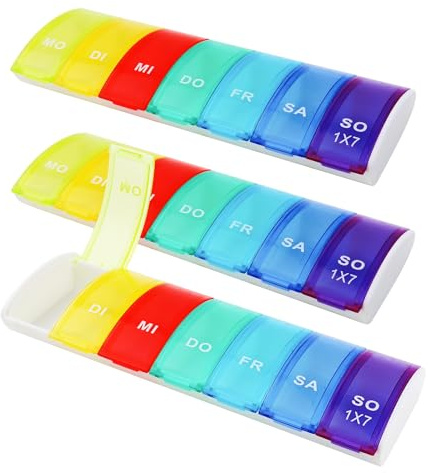 GOTRUST 3pcs Tablettenbox 7 Tage Deutsch, Medikamentenbox 7 Tage 1 Fach, Tabletten Organizer, Leicht Zu Öffnen Pillendose Woche Klein, Tablettendose für Unterwegs