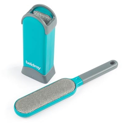 Beldray Pet Plus Mini Lint Remover Brush - Micro Bristles Lifting and Catching Pet Hair, Portable Lint Roller with Self-Cleaning Case, Double-Sided Dust Remover, Reusable