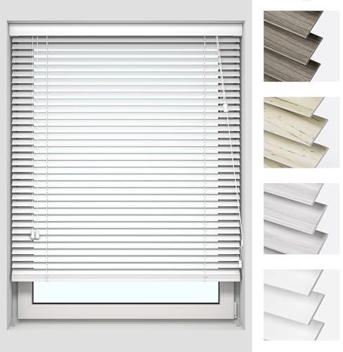 Victoria M. Kaya Holzoptik Jalousie, Einfache Montage inkl. Montagematerial, 120 x 175 cm, Weiß