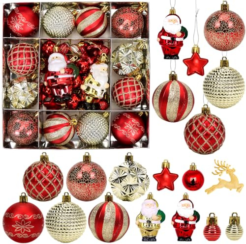 Boule de Noel Rouge et Or, 44pcs Decoration Noel Sapin Boules Plastique Rouge et Doré pour Sapin de Noël Décoration Fête