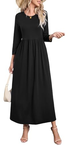 Enmain Vestito Elegante Donna Lungo Nero Manica Lunga Invernale con Tasche Abito Casual Moda Autunno Inverno Taglie Forti Tinta Unita, M