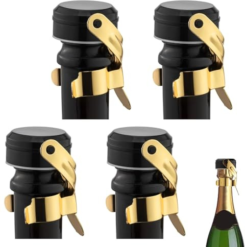 Tarqite 4 Stück Sektverschluss & Weinverschluss, Sektflaschenverschluß Edelstahl, Flaschenverschluss, Wiederverwendbar Champagne Verschluss, Auslaufsicher Hält Frisch (Golden)