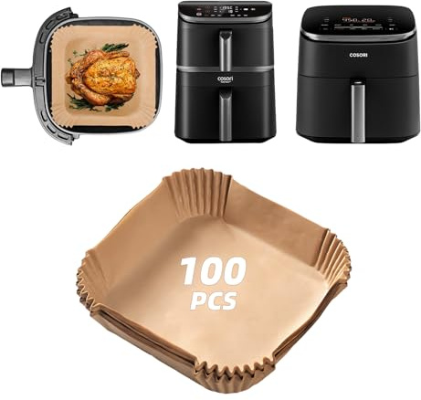 100 Pezzi Carta Forno per Cosori Turbo Tower Pro & Smart Friggitrice ad Aria 10,8L, Carta da Forno Teglia per Vaschette Accessori per COSORI AirFryer Turboblaze CAF-DC601-KEU&CAF-DC112-AEU(6,5L&4,3L)