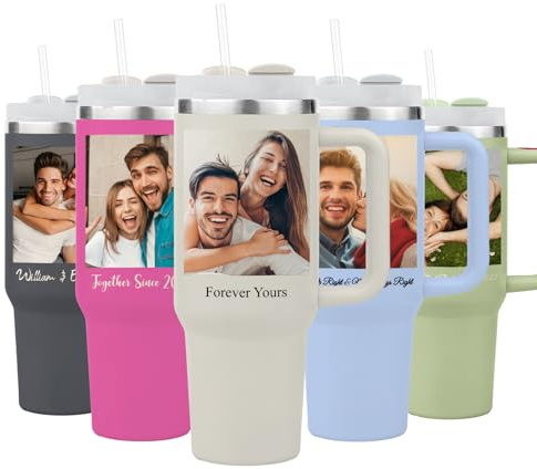 Custom 40 oz Tumbler with Handle and Straw, Customised Insulated Stainless Steel Tumblers with Picture, Name, Text, Customised Tumblers with Name, Personalised Gifts For Women Men Couple Nurse