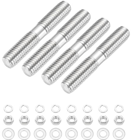 sourcing map Lot de 4 vis à goujons à double extrémité M10 x 55 mm en acier inoxydable 304 à double filetage avec rondelle d'écrou pour l'entretien de la maison, ancrage structurel, vis de fixation