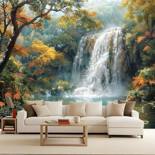 Generico 3D Carta da parati panoramica Laghi 250x175 cm Fotomurali Cascate nella foresta decorazioni da parete per bambini, camera da letto, soggiorno, poster da parete XXL grande - Scenario naturale