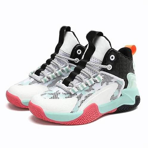 Generisch Scarpe da basket per bambini, 33, unisex, in rete, traspiranti, comode, da tennis, antiscivolo, scarpe da corsa, scarpe da ginnastica per attività all'aria aperta, Verde menta, 30 EU