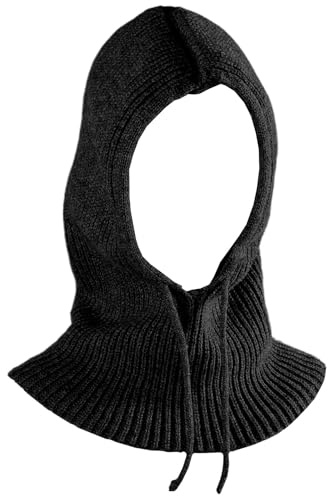 GWAWG Drawstring Warm Hooded,Balaclava Knit Beanie Skull Cap,Scarf Hat,Winter Hats for Women Men (Black)