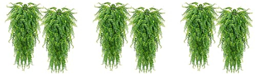 ISTOVO 6 Piezas Helechos Colgantes Artificiales, Plantas de Vid, Falsa, Helecho de Boston, Planta Colgante, Plantas de Plástico Resistentes Una Los Rayos UV Al Aire Libre
