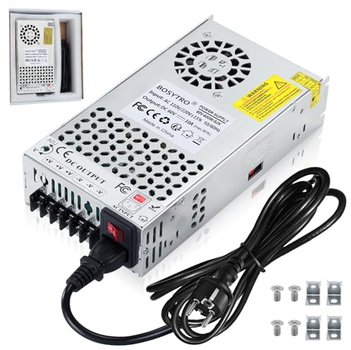 BOSYTRO Aggiornato Alimentatore 60V 10A 600W Trasformatore 220V a 60V Alimentatore Switching Trasformatori per Strisce LED, CCTV, Radio, Progetto informatico, con Cavo di Alimentazione