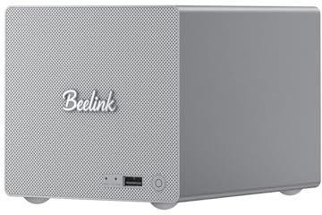 Beelink Mini PC, Hybrid-NAS mit 2 Einschüben ME Pro, Intel N150 16G LPDDR5 RAM 1T SSD, bis zu 72 TB Speicher (2 x SATA+3 x M.2), Dual LAN Port 2,5 GbE+5 GbE, WiFi 6/BT5.4/Software-Router/Rechenzentrum