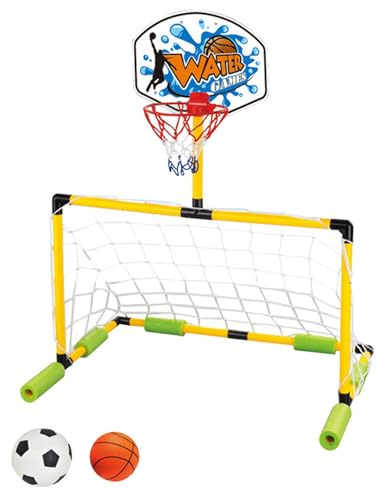 Cerceau de Basket-Ball Flottant pour Piscine, But de Football 2 en 1 et Panier Basket-Ball Piscine détachable avec 2 balles pour Enfants et Adultes