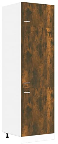 QJBSAVVA Lyon - Armadietto da cucina per frigorifero da incasso, con 3 ante e 4 scomparti, in robusto legno di rovere affumicato, 60 x 57 x 207 cm