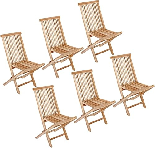 SAM 6er Spar-Set Klappstühle Menorca, Teak-Holz, geschliffen, für Balkon | ansonsten Natur belassen, Gartenstuhl klappbar, Terrasse oder Garten