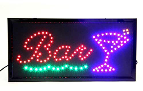 SECURIT - Insegna Luminosa LED Bar - Per Muri o Vetrine - Per Bar, Ristoranti, Pub, Negozi - LED Lampeggianti in 4 Colori - Adattatore 220V AC e Cavo da 130cm Inclusi