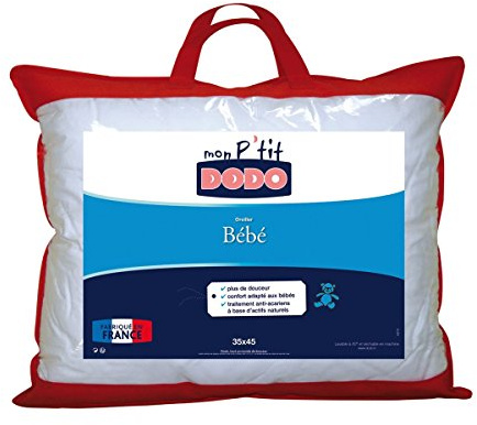 DODO - Oreiller Bébé 35x45 cm - Fermeté Moelleux, Anti-Acariens - Enveloppe 100% Coton Naturel - Garnissage Synthétique Polyester Fibre Creuse Siliconée - Lavable en Machine en Machine à 40°C