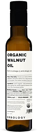 Erbology Organic Walnut Oil 250ml - Cold-Pressed - Supports Cognitive Health - Straight from Farm - Non GMO - No Additives or Preservatives - Recyclable Glass Bottle