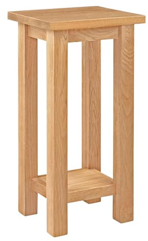 Hallowood Furniture Waverly Tall Side Table Oak Wood with Shelf, 2-Tier Solid Wood Narrow Small Table, Wooden Plant Stand, Light Oak Furniture for Living Room, Bedroom or Hallway