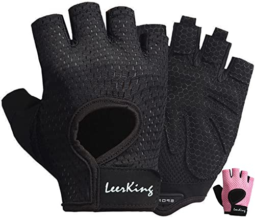 LeerKing Fitness Handschuhe Damen Herren Atmungsaktive Trainingshandschuhe Sporthandschuhe für Fitnessstudio Pole Dance Yoga Laufen Schwarz M