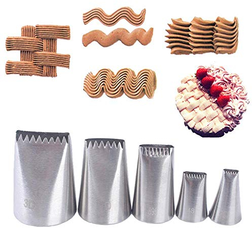 DUORUI 5 Stück Spritztüllen aus Edelstahl zum Dekorieren von Torten Cupcakes Kuchen Einrichtungstipps Zickzack-Webmuster