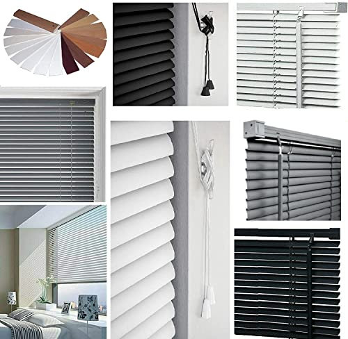 PVC Venetian Blind Blinds Easy Fit Curtains Trimmable Fittings Windows Treatment Shutters Twist Open Close (Grey, 105x150)