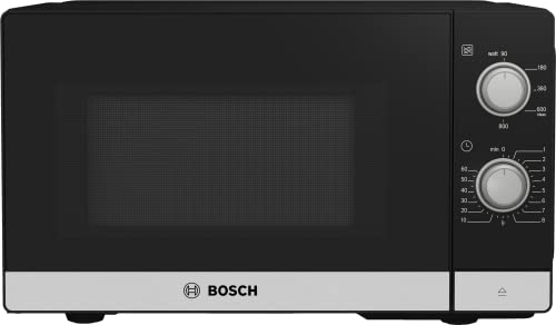 Bosch FFL020MS2 Serie 2 - Microondas, 26 x 44 cm, 800 W, plato giratorio de 27 cm, tope de puerta izquierda, soporte de limpieza, iluminación LED, iluminación uniforme, acero inoxidable (nuevo)