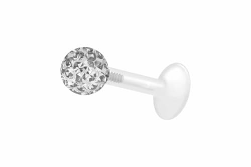 PIERCINGLINE PTFE Labret mit Gewinde + Titan Aufsatz mit Epoxy Kugel kristallklar Piercing Ohr Helix Lippe 8 x 1,2 x 5 mm