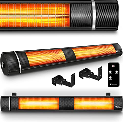 TRESKO Calefactor por Infrarrojos de Pared | 3000W + Control Remoto | Estufa Radiante con 3 Temperaturas | Radiador Eléctrico para Exterior e Interior | Calentador de Cuarzo (Negro)