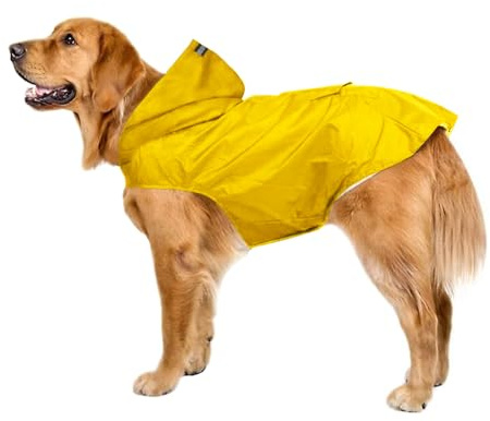 Voarge Impermeable para Perros Grande y Grandes Con Capucha, Chubasquero Con Tira Reflectante para Pequeños y Medianos (4XL, Amarillo)