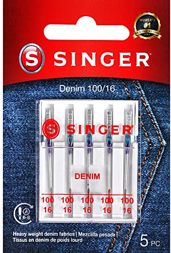 SINGER Lot de 5 aiguilles pour machine à coudre denim, taille 100/16