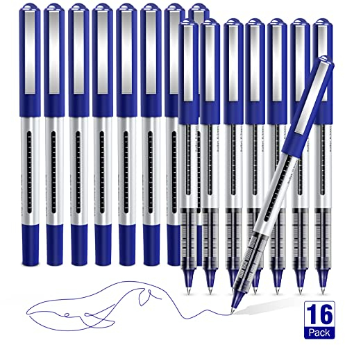 AKARUED Tintenroller 16 Stück blaue Gelstifte, 0,5 mm Flüssigtinte Tintenroller, schnell trocknende Kugelschreiber für Bullet Journal, Notizbuch. Schule & Bürozubehör für Studenten Erwachsene