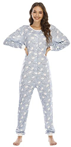 QIYUANT Pijama Una Pieza Mujer Suave Botón Pijamas Mono Entero Manga Larga Primavera Invierno Otoño Halloween Navidad Jumpsuit Onesie Ropa Interior de Casa Dormir (Elefante, XL)