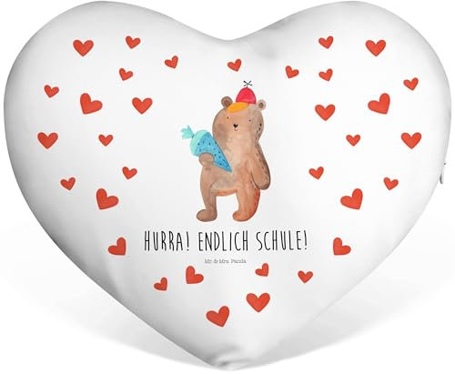 Mr. & Mrs. Panda Herzkissen Bär Schultüte - Geschenk, Motiv, Herz Kissen, Einschulung, Schulbeginn, Jahrestag, Valentinstag, Teddy, Schulanfang, Grundschule, Verlobung, Liebeskissen