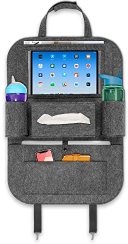 ECENCE 1x Rückenlehnen-Schutz Auto Filz Rücksitzschoner Kinder 60cm/23,6inch Organizer Autotasche Organizer Rückenlehnen-Tasche für Autositze Aufbewahrungssystem mit Pad-Tablet-Halter