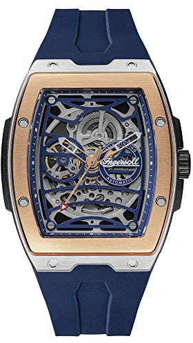 Ingersoll The Challenger 42 mm Automatic Herrenuhr mit blauem Ziffernblatt und blauem PU Armband