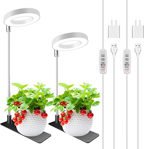 Kullsinss Grow Lights for Indoor Plants Full Spectrum Halo Growing lamp with Detachable Base Height Adjustable 3 Colors 10 Dimming Automatic Timer Plant Light for Small Plants Growing 2-Pack BL-C10B