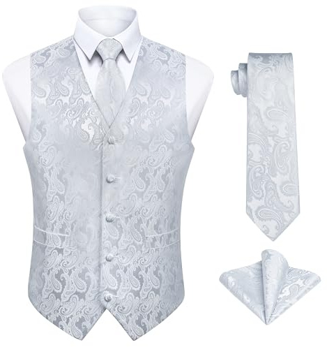 Enlision Herren Paisley Floral Jacquard Weste & Krawatte und Pocket Square Weste Anzug Set