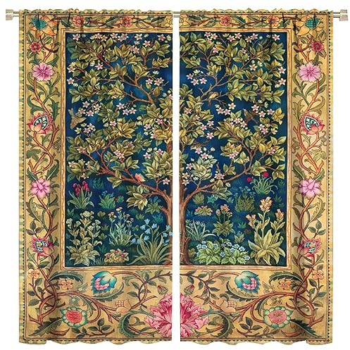 William Morris Vintage-Vorhang mit Blumenmuster, originelles Design Baum für Schlafzimmer, Wohnzimmer, Küche, Sichtschutzvorhang, 2 Paneele, 106,7 x 160 cm, Verdunkelung