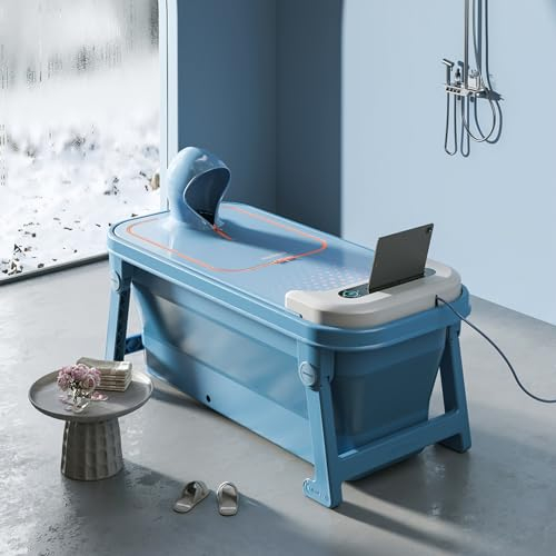Zusammenklappbare Elektrische Beheizte Badewanne For Erwachsene Großer Badeeimer Ganzkörpermassage Badeeimer Badebecken Tragbare Badewanne Mit Fernbedienung Und Filterung ( Color : Blue , Size : 155cm