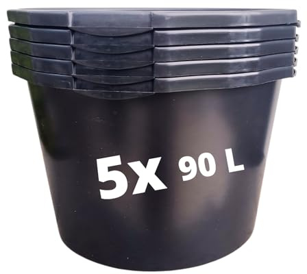 STELLA GREEN 5X Mörtelkasten Rund 90 L Rund Ø 61 cm Höhe 42 cm | Mörtelkübel zum Anmischen von Mörtel und Kleber, Kunststoffkübel für Bau und Garten, Kunststoff aus Recyclin