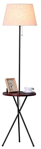 Modern Standing Lamps Metal Floor Lamp With Wood Table Modern Floor Light Tripod Floor Light With Fabric Lampshade For Room Office Bedroom Tall Lamps Living Room ( Color : Black walnut , Size : 45*153