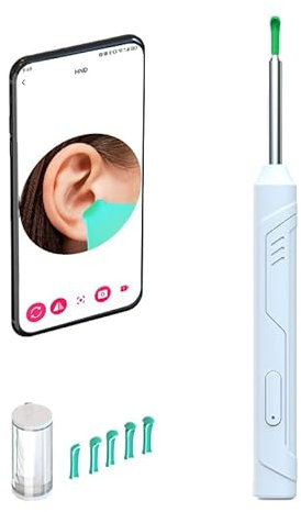 Earwax Removal Kit with Camera and Light, 6 Ear Spoons, for iOS & Android Devices (White)