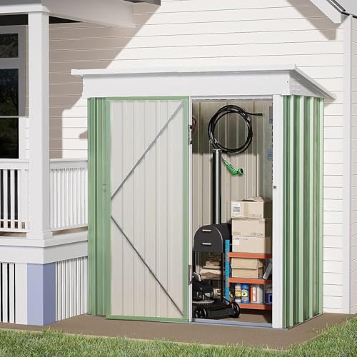 UDPATIO Capanno in metallo per esterni 162 x 92 x 180 cm, deposito da giardino, impermeabile per attrezzi, tosaerba, acciaio zincato con porta chiudibile a chiave per cortile, patio, Più verde