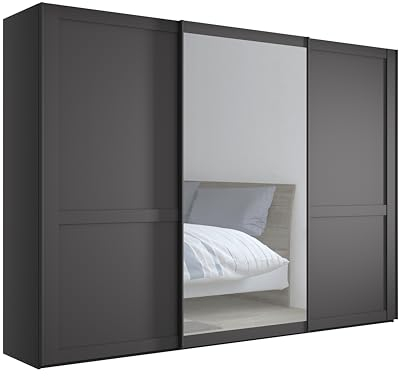 WIEMANN Schwebetürenschrank Landhausstil Kleiderschrank 300cm breit, mit Spiegeltür, Graphit, Höhe 217cm, Marlow