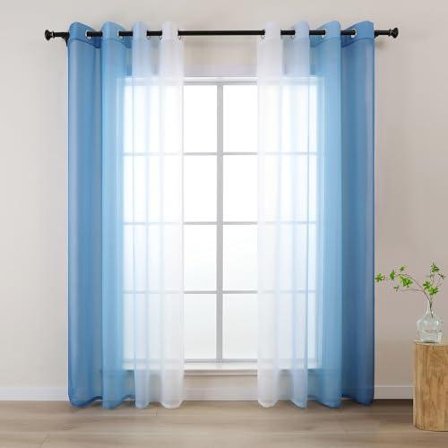 L.Z.E Cortinas con Degradado Azul y Blanco para salón, niños, niñas, Dormitorio, Ventana, Transparente, con Ojales, Juego de 2 Unidades, 140 x 175 cm, Cortas (LZE2220E-BL175)