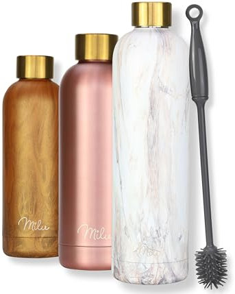 Milu Thermosflasche 1L Isolierte Edelstahl Thermo Trinkflasche Thermoskanne Auslaufsichere Isolierflasche doppelwandig - Kohlensäure geeignet – inkl. Reinigungsbürste (Pink-Marble, 1000ml)