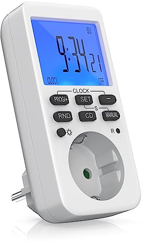 CSL - Zeitschaltuhr digital beleuchtet - mit LCD Display - 10 konfigurierbare Programme - LED-Statusanzeige - Zufallsschaltung - 12 24h-Modus - Wochenzeitschaltuhr