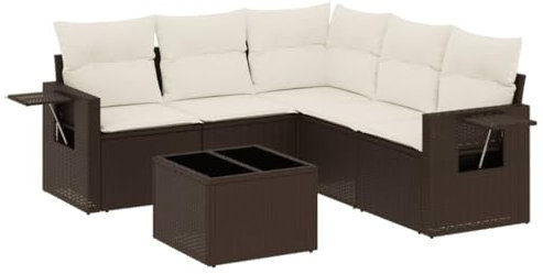 vidaXL Garten Sofagarnitur mit Kissen 6-TLG., Gartenmöbel Gartengarnitur, Sitzgruppe Sitzgarnitur, Lounge Sofa Garnitur Terrasse, Braun Poly Rattan