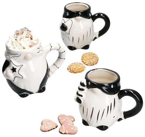 MamboCat Lot de 3 tasses à café lutin I 450 ml I Noir et blanc I Tasse à vin chaud avec trois décors I Look 3D I pour thé, cacao I Tasse en faïence pour Noël et autres